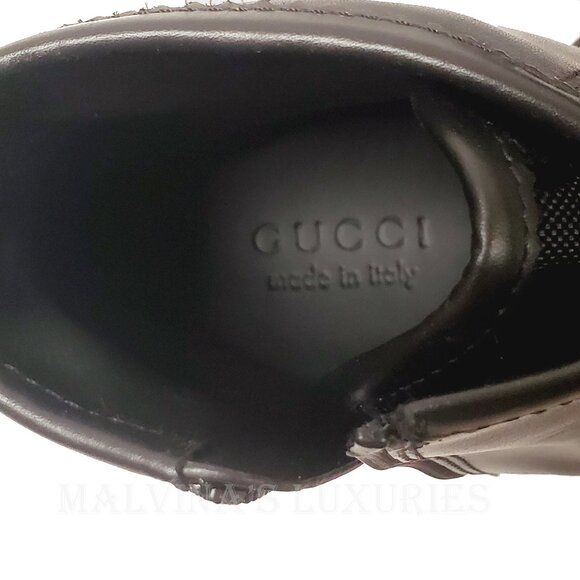 GUCCI BOOTS MENS GG LOGO CANVAS BLACK LEATHER LACE UP ANKLE sz 8 8.5 US - Picture 13 of 16